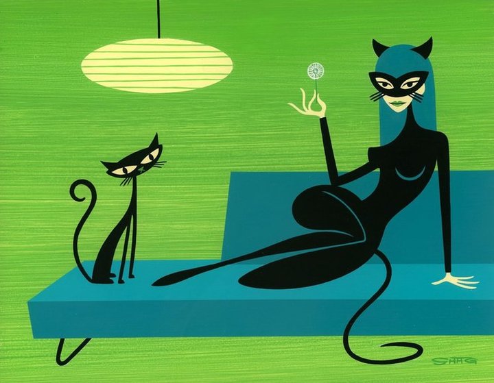 Animal Kingdom New Works by Josh Agle (SHAG) BLACK KITTEN IN GREEN