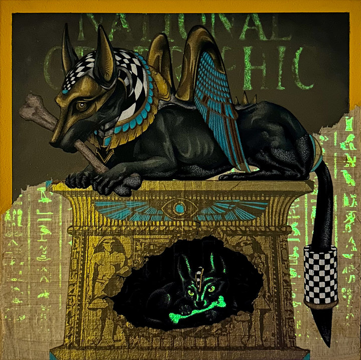 ART COLLECTOR STARTER KIT XI GROUP SHOW A COLLECTION OF 12" X 12" WORKS SON OF A JACKAL (GLOW-IN-THE-DARK VIEW)