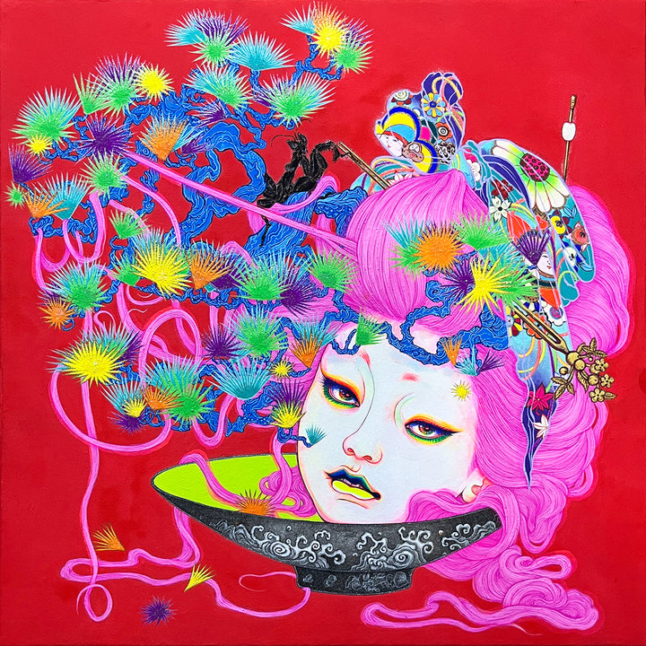 ART COLLECTOR STARTER KIT XI GROUP SHOW A COLLECTION OF 12" X 12" WORKS RESTING ON A PINE BRANCH