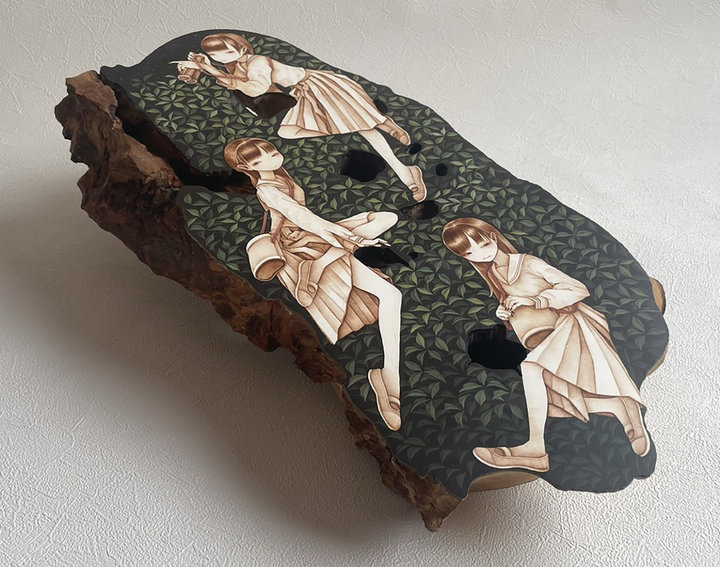 ART COLLECTOR STARTER KIT XI GROUP SHOW A COLLECTION OF 12" X 12" WORKS CLIMBING (SIDE ANGLE)